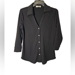 Beacon Apparel Women's Black Button-Up Collared Top Size Medium NWOT